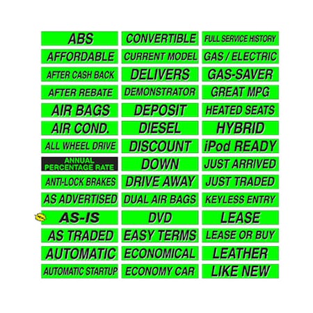 Car Dealer Depot 15" Chartreuse Adhesive Windshield Slogans: Reverse Sensing Pk 115-NO